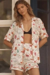 By Anthropologie The Briar Piped Pajama Shirt: Short-sleeve Edition In White