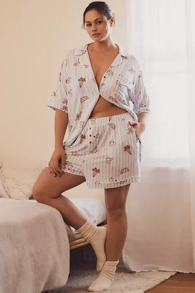 By Anthropologie The Briar Piped Pajama Shorts In Blue
