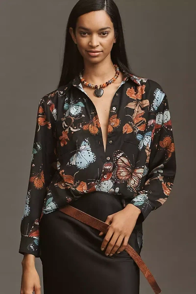 By Anthropologie The Brielle Relaxed Buttondown Blouse In Gray