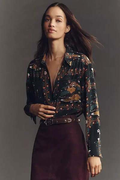 By Anthropologie The Brielle Relaxed Buttondown Blouse In Green