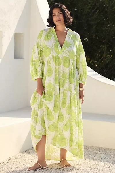 By Anthropologie The Carolita Printed Tiered Shirt Dress In Green