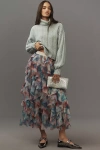 By Anthropologie The Chéri Ruffled Tulle Midi Skirt  In Multicolor