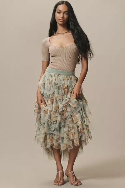 By Anthropologie The Chéri Ruffled Tulle Midi Skirt  In Multicolor