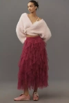 By Anthropologie The Chéri Ruffled Tulle Midi Skirt  In Pink
