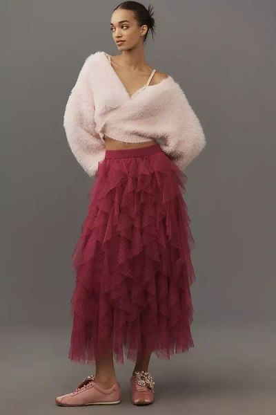 By Anthropologie The Chéri Ruffled Tulle Midi Skirt  In Pink