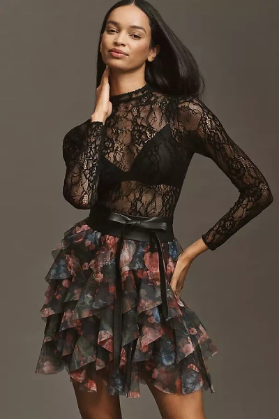 By Anthropologie The Chéri Ruffled Tulle Mini Skirt  In Black