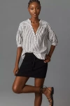 By Anthropologie The Darcey Popover Swing Top: Linen Cotton Edition In Black