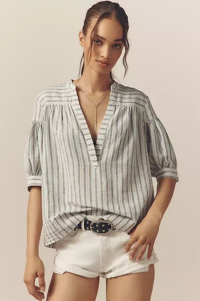 By Anthropologie The Darcey Popover Swing Top: Linen Cotton Edition