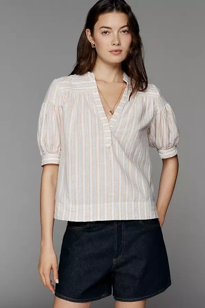 By Anthropologie The Darcey Popover Swing Top: Linen Cotton Edition In Nude