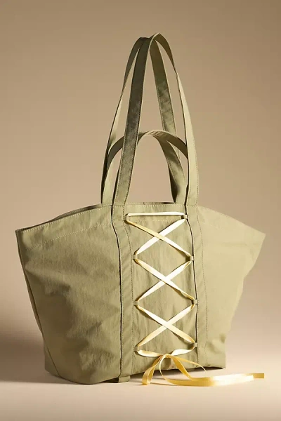 By Anthropologie The Dasha Lace-up Trapeze Tote In Green