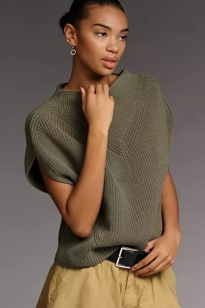 By Anthropologie The Enza Cotton Poncho Sweater Vest In Green