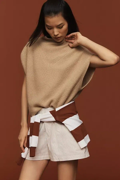 By Anthropologie The Enza Oversized Ribbed Cashmere Sweater Vest In Beige