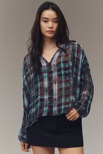 By Anthropologie The Estela Sheer Printed Blouse In Blue