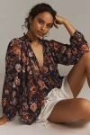 By Anthropologie The Estela Sheer Printed Blouse In Blue