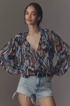 By Anthropologie The Estela Sheer Printed Blouse In Multicolor