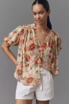 By Anthropologie The Estela Sheer Printed Blouse: Short-sleeve Edition