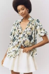 By Anthropologie The Estela Sheer Printed Blouse: Short-sleeve Edition
