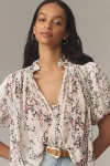 By Anthropologie The Estela Sheer Printed Blouse: Short-sleeve Edition In Multicolor