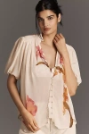 By Anthropologie The Estela Short-sleeve Sheer Printed Blouse