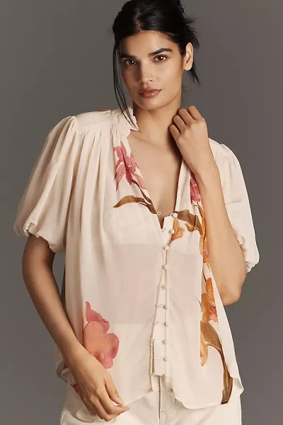 By Anthropologie The Estela Short-sleeve Sheer Printed Blouse