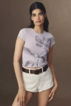 By Anthropologie The Evan Short-sleeve Graphic Raw-edge Baby Tee In Purple