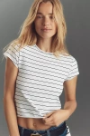 By Anthropologie The Evan Short-sleeve Raw-edge Baby Tee In Black