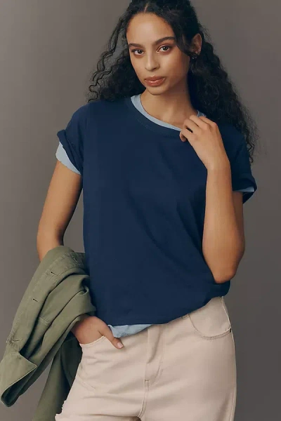 By Anthropologie The Evelyn Perfect Cotton Tee In Blue