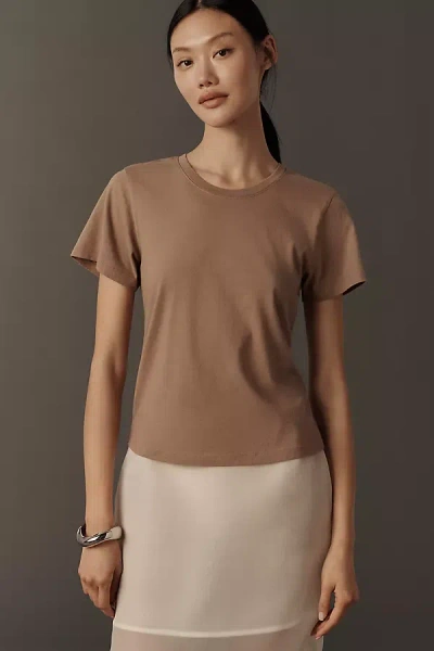 By Anthropologie The Evelyn Perfect Cotton Tee In Brown
