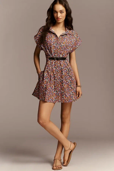 By Anthropologie The Faye Short-sleeve Belted Shirt Dress In Multi