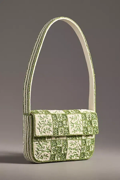 By Anthropologie The Fiona Beaded Bag: Floral Edition In Green