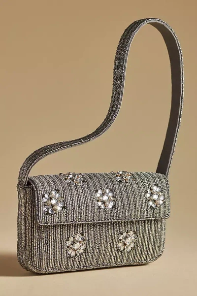 By Anthropologie The Fiona Beaded Bag: Geometric Edition In Silver