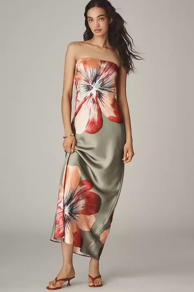 By Anthropologie The Fleur Strapless Satin Maxi Slip Dress In Beige