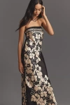 By Anthropologie The Fleur Strapless Satin Maxi Slip Dress In Beige