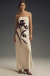 By Anthropologie The Fleur Strapless Satin Maxi Slip Dress In Black