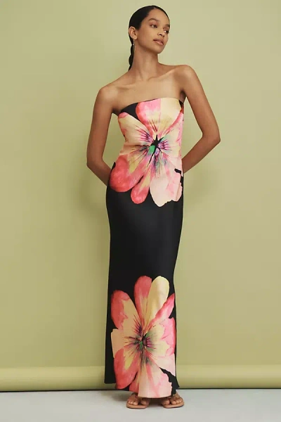 By Anthropologie The Fleur Strapless Satin Maxi Slip Dress In Multicolor