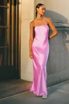 By Anthropologie The Fleur Strapless Satin Maxi Slip Dress In Pink