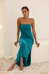 By Anthropologie The Gabbie Strapless Ruched Tube Dress In Blue
