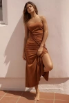 By Anthropologie The Gabbie Strapless Ruched Tube Dress In Brown