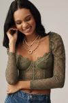 By Anthropologie The Giselle Lace Bustier: Long-sleeve Edition In Green