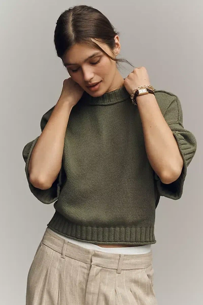 By Anthropologie The Goldie Cotton Crew Neck Jumper In Green