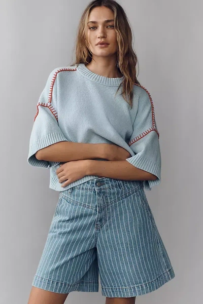 By Anthropologie The Goldie Cotton Crew-neck Sweater In Blue