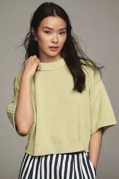 By Anthropologie The Goldie Cotton Crew Neck Sweater In Green