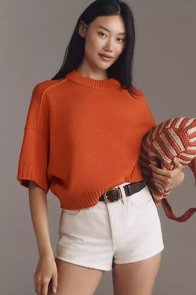 By Anthropologie The Goldie Cotton Crew Neck Jumper In Red
