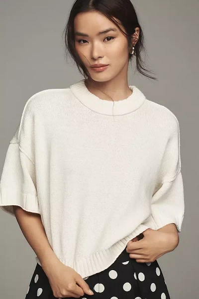 By Anthropologie The Goldie Cotton Crew Neck Sweater In White