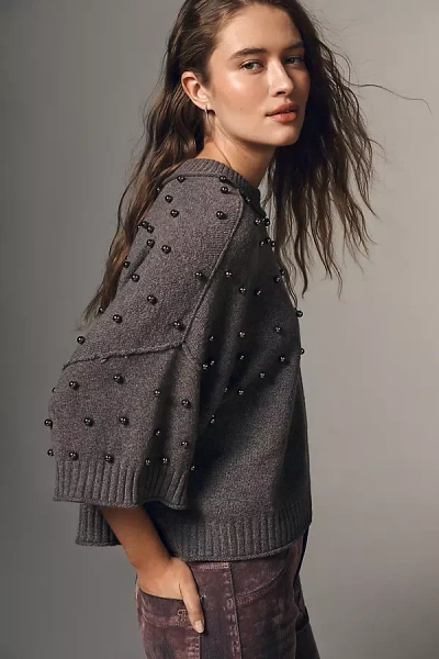 By Anthropologie The Goldie Long-sleeve Studded Crew-neck Sweater In Sand