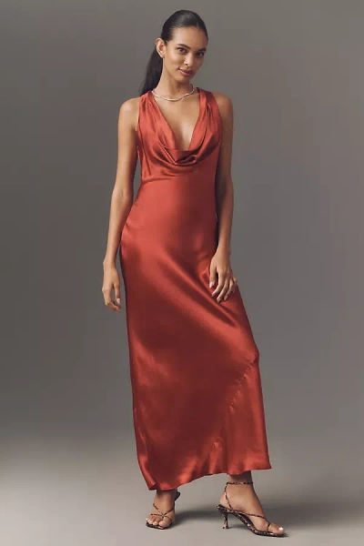 By Anthropologie The Gracie Cowl-neck Satin Slip Maxi Dress In Red