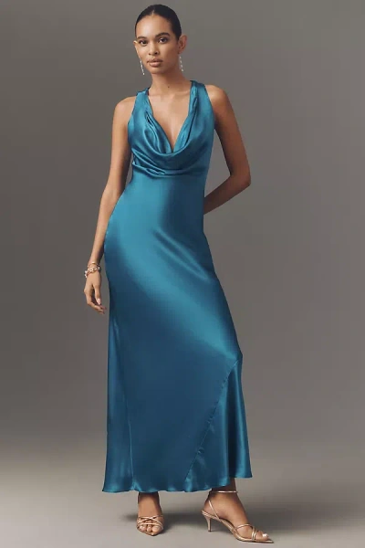 By Anthropologie The Gracie Cowl-neck Satin Slip Maxi Dress