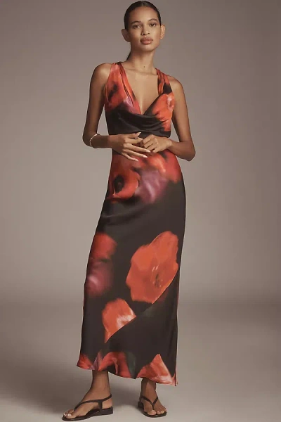By Anthropologie The Gracie Cowl-neck Satin Slip Maxi Dress