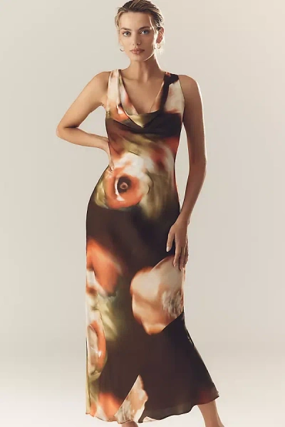 By Anthropologie The Gracie Cowl-neck Satin Slip Maxi Dress