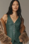 By Anthropologie The Halsey Faux-leather Slim Button-front Vest Top In Blue